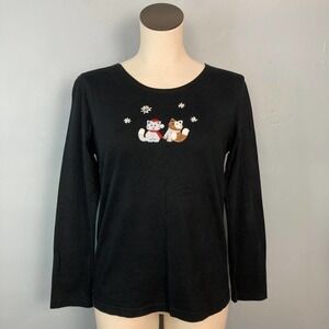 𝅺lemon Grass Studio Christmas Holiday Kitty Cat Long Sleeve T-Shirt Black Size S